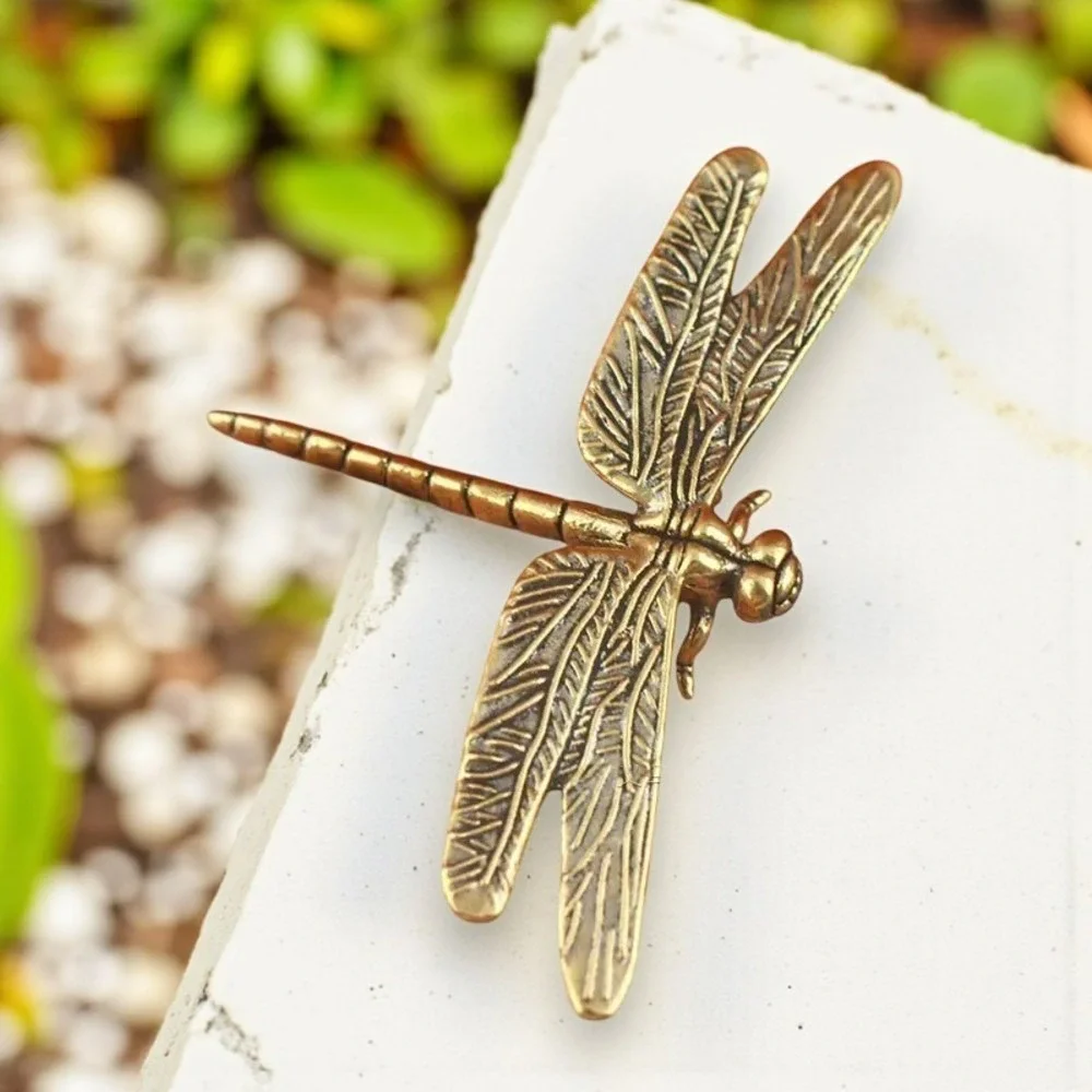 Vintage Gold Dragonfly Metal Insect Figurine Retro Brass Bug Dragonfly Art 3''‎